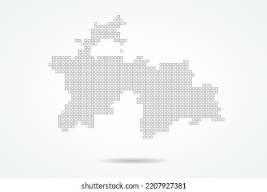 Mapa de Tayikistán - Plantilla de vector de mapa mundial con píxel cuadrado delgado negro y estilo de esbozo aislado en fondo blanco para educación, infografía, diseño - Ilustración vectorial eps 10