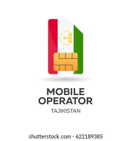 Tajikistan mobile operator. SIM card with flag. Vector illustration