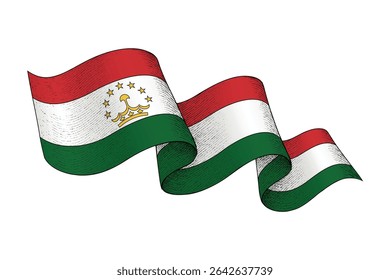 Bandeira nacional do Tajiquistão ondulando a forma de fita com textura vintage gravada