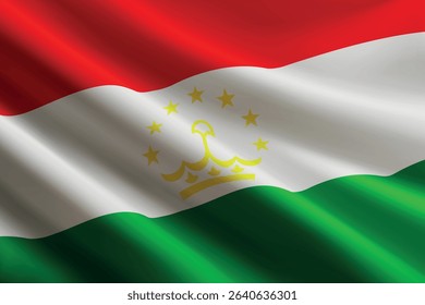 Tajikistan national flag waving in the wind, realistic detailed silk texture