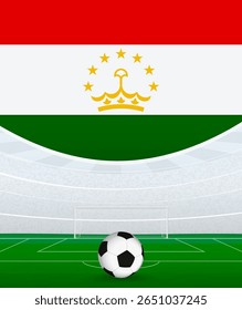 Tajikistan National Football Theme, Stadium and Soccer Ball. Soccer Match Concept in Tajikistan. Ideal for use in sports event promotions, football themed designs, and tournament advertisements.
