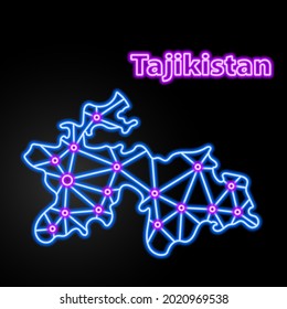 Mapa del neón de Tayikistán, ilustración vectorial aislada.