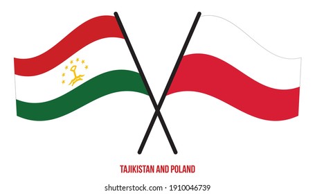 Tajikistan and Poland Flags Crossed And Waving Flat Style. Official Proportion. Correct Colors.