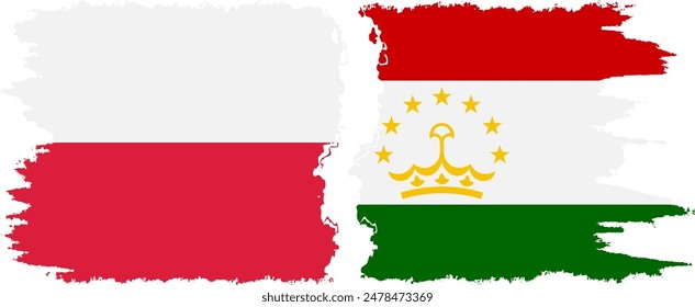 Tajikistan and Poland grunge flags connection, vector