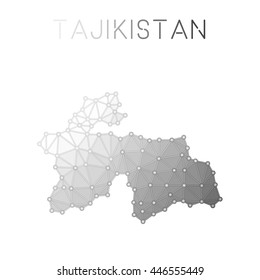 Tajikistan polygonal vector map. Molecular structure country map design. Network connections polygonal Tajikistan map in geometric style for your infographics.