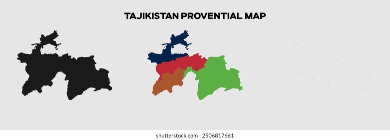 Tajikistan Provential Map in colors. EPS file also in selhoutte and outlined form. Editable EPS file.