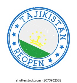 Tajikistan Reopening Stamp. Round badge of country with flag of Tajikistan. Reopening after lockdown sign. Vector illustration.