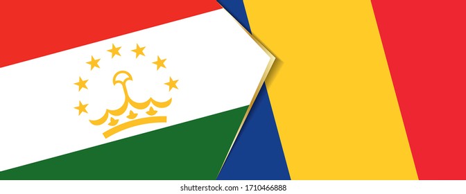 Tajikistan and Romania flags, two vector flags symbol of relationship or confrontation.