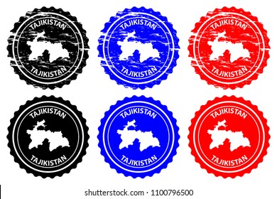 Tajikistan - rubber stamp - vector, Republic of Tajikistan map pattern - sticker - black, blue and red