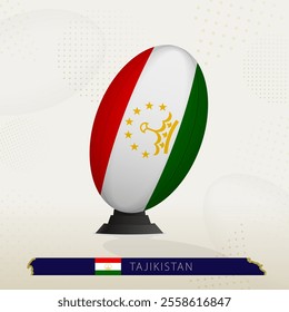 Tajikistan Rugby Ball on Rugby Kicking Tees with Modern Design. Illustration perfect for sports, national pride, and rugby-related projects.