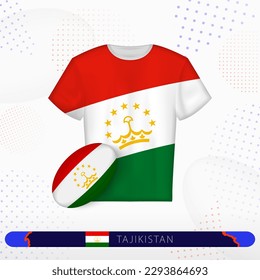 Tajikistan rugby jersey with rugby ball of Tajikistan on abstract sport background. Jersey design.