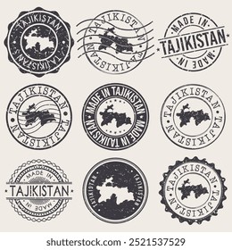 Tajiquistão Conjunto de selos. Carimbo de Viagem. Fabricado Em Produto. Design Seals Estilo Antigo Insígnia.	
