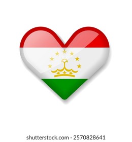 Tajikistan - Shiny Flag in the Form of Heart. Vector Illustration.