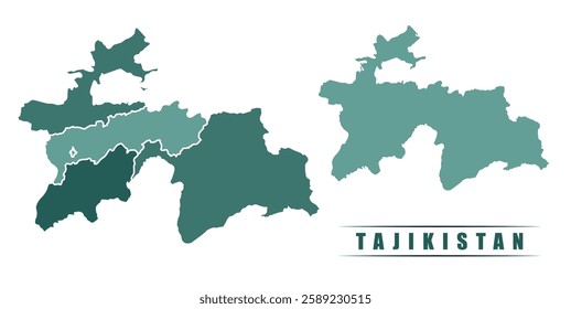 Tajikistan simple flat political map with states border