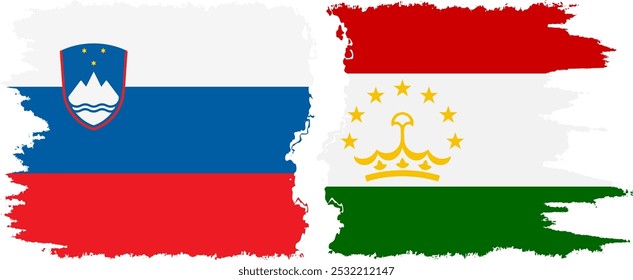 Tajikistan and Slovenia grunge flags connection, vector