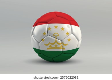 Tajikistan soccer ball featuring the national flag design on a gray background