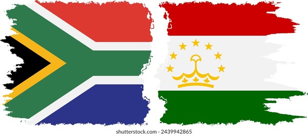 Tajikistan and South Africa grunge flags connection, vector