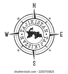 Tajikistan Stamp Map Compass Adventure. Illustration Travel Country Symbol. Seal Expedition Wind Rose Icon.