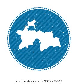 Tajikistan striped retro travel sticker. Badge with map of country, vector illustration. Can be used as insignia, logotype, label, sticker or badge of Tajikistan.