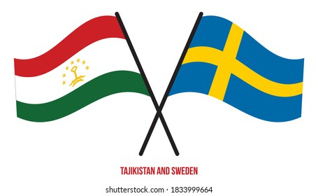 Tajikistan and Sweden Flags Crossed And Waving Flat Style. Official Proportion. Correct Colors.