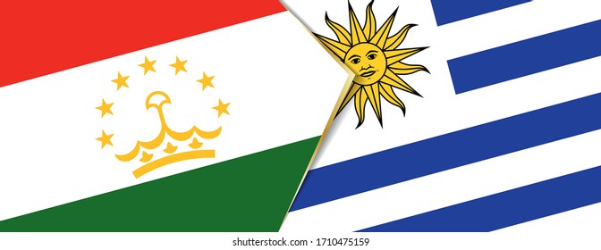 Tayikistán y Uruguay banderas, dos vectores símbolo de relación o enfrentamiento.