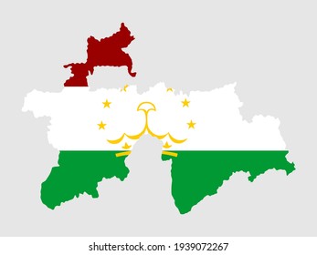 Tajikistan vector map and vector flag silhouette illustration isolated on white background.
