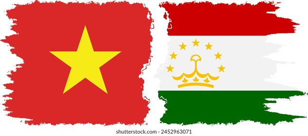 Tajikistan and Vietnam grunge flags connection, vector