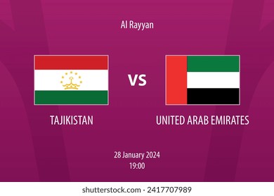 Tajikistan vs United Arab Emirates football scoreboard broadcast template for soccer asia tournament 2023