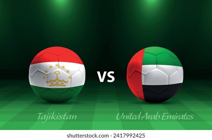 Tajikistan vs United Arab Emirates football scoreboard broadcast template for soccer asia tournament 2023