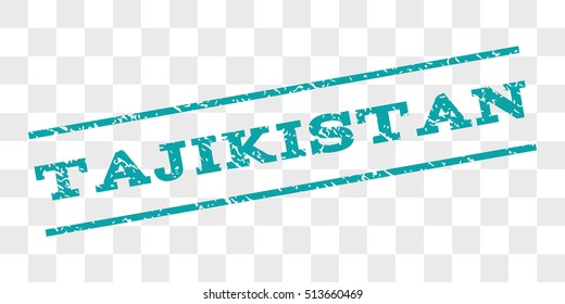 Tajikistan watermark stamp. Text caption between parallel lines with grunge design style. Rubber seal stamp with dirty texture. Vector cyan color ink imprint on a chess transparent background.