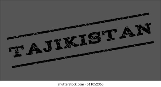 Tajikistan watermark stamp. Text tag between parallel lines with grunge design style. Rubber seal stamp with dirty texture. Vector black color ink imprint on a gray background.