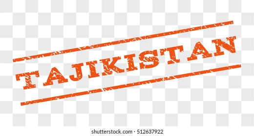 Tajikistan watermark stamp. Text tag between parallel lines with grunge design style. Rubber seal stamp with scratched texture. Vector orange color ink imprint on a chess transparent background.