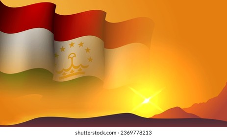 tajikistan waving flag background design on sunset view vector illustration suitable for poster, social media design event on tajikistan