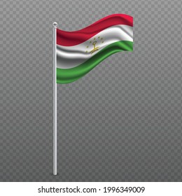 Tajikistan waving flag on metal pole. Vector illustration.