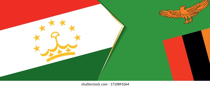 Tajikistan and Zambia flags, two vector flags symbol of relationship or confrontation.
