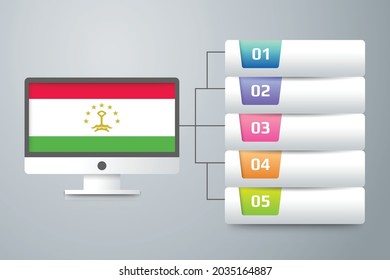 TajikistanFlag with Infographic Design Incorporate with Computer Monitor. Vector illustration.