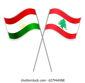 Tajikistani and Lebanese crossed flags. Tajikistan combined with Lebanon isolated on white. Language learning, international business or travel concept.