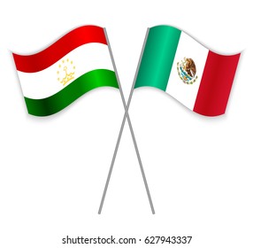 Tajikistani and Mexican crossed flags. Tajikistan combined with Mexico isolated on white. Language learning, international business or travel concept.