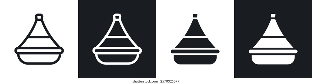 Tajine icons vectors set in black. line and flat versions