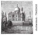 Taj-Mahal, India. Old engraved illustration of the famous Taj-Mahal. Engraving from late 1800.