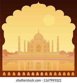 Taj-mahal temple. Evening look. Place for the text. Vector illustration. Vector de stock