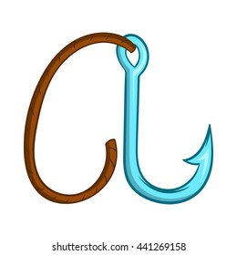 Takagi, ninja climbing grappling hook with rope icon in cartoon style isolated on white background