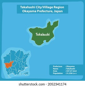 Takahashi City Village Region OkayamaPrefecture Map, Japan