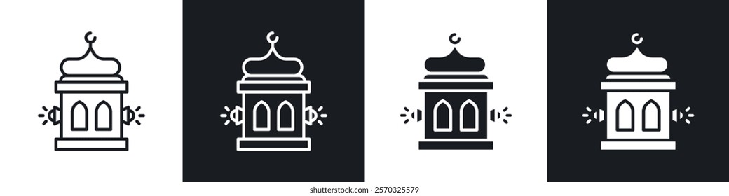 Takbir icons vectors set in black. line and flat versions