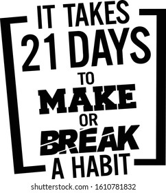 It take 21 days to make or break a habit. Motivational quote.