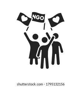 Take Action In Volunteering Black Glyph Icon. Non Profit Community. Charity, Humanitarian Aid Concept. Outline Pictogram For Web Page, Mobile App, Promo.