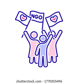 Take action in volunteering color line icon. Non profit community. Charity, humanitarian aid concept. Outline pictogram for web page, mobile app, promo.
