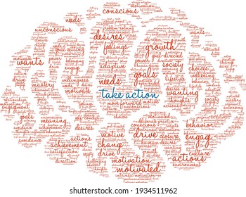 Take Action word cloud on a white background. 