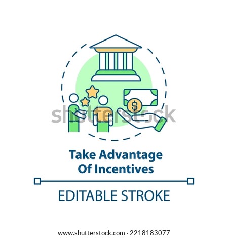 Take advantage of incentives concept icon. Reason for considering alternative energy abstract idea thin line illustration. Isolated outline drawing. Editable stroke. Arial, Myriad Pro-Bold fonts used