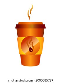Take away aroma coffee with caffeine in close carton cup. Hot morning fast food drinking isolated on white background.
